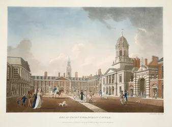 Der große Hof, Dublin Castle, 1792 (handkolorierter Stich)